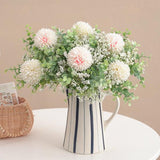 HomeXO Artificial Fake Silk Flower Baby Breath Chrysanthemum Arrangement Faux Wedding Bouquets for Home Office Decoration, Table Centerpiece-(Green&White)