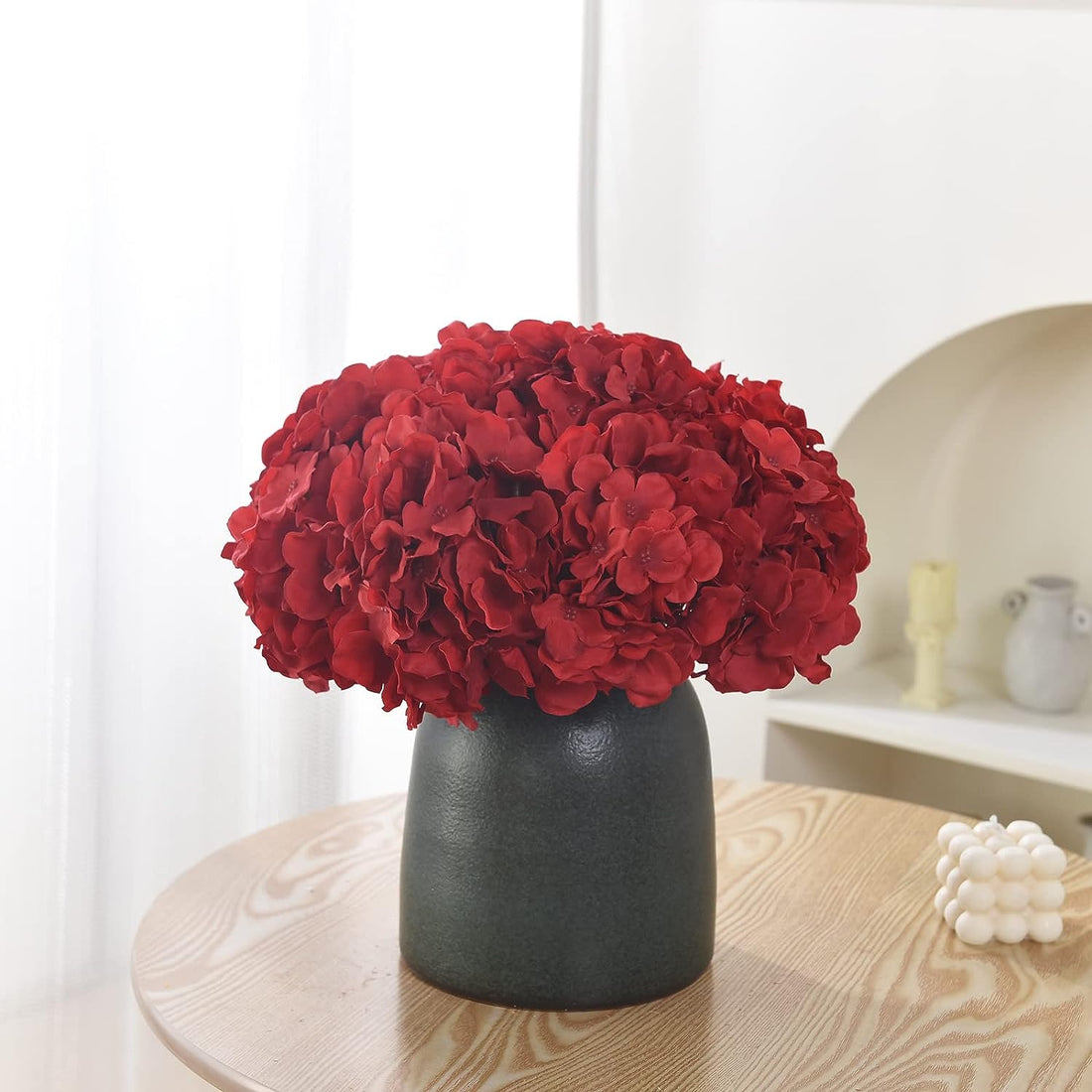 Artificial Real Touch Faux Hydrangea Flower - Red (13 inch, Pack of 3, Flower Bunch)