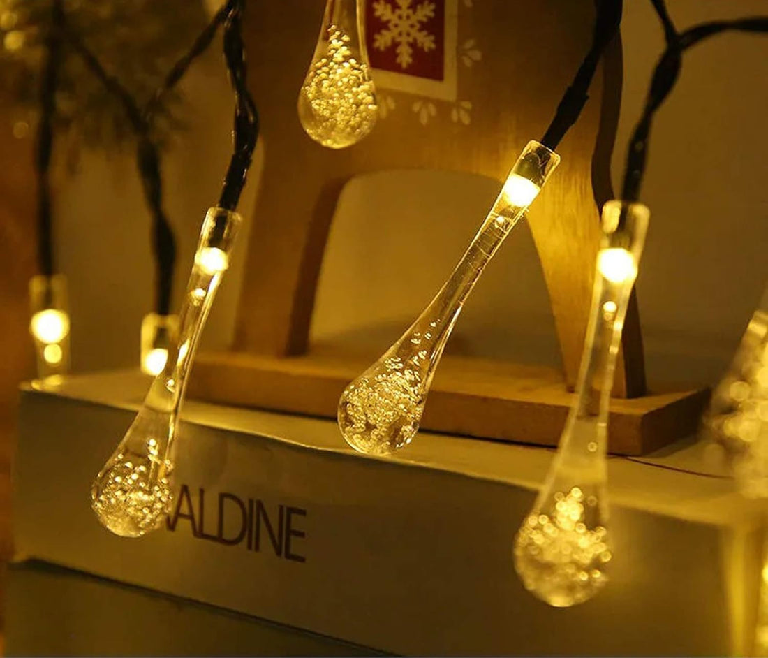 30 LED Waterdrop Design Solar Lights - 6 Mtr ( Warm White )