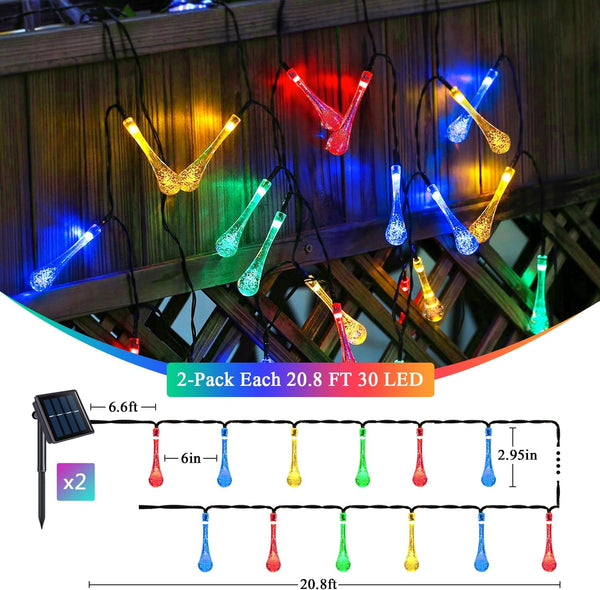XERGY 30 LED Solar Lights Water Drop, Outdoor Lights,8 Modes Twinkling Solar Fairy Lights, Multicolor