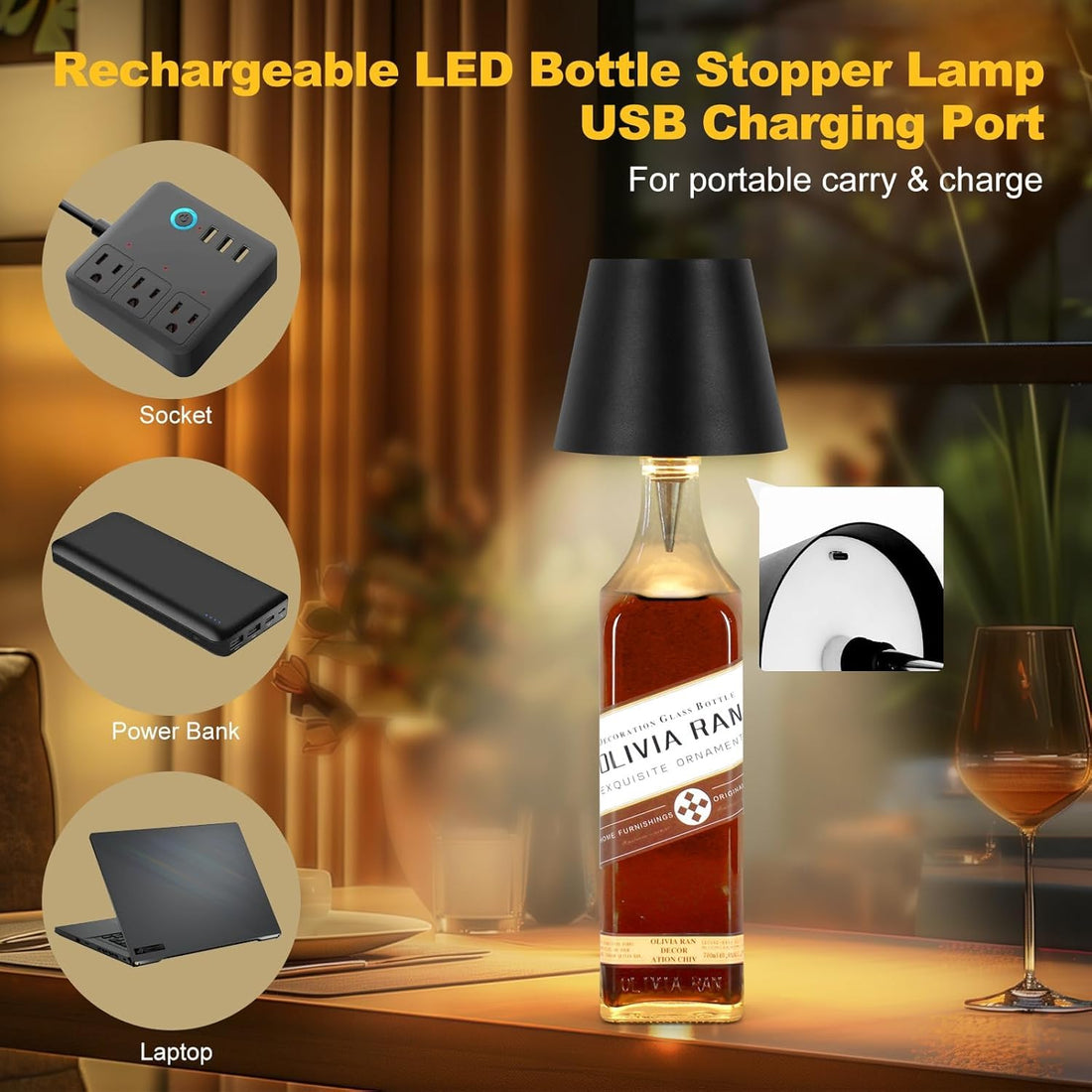 Wireless LED Bottle Lamp (Bottle Not Included) - Black