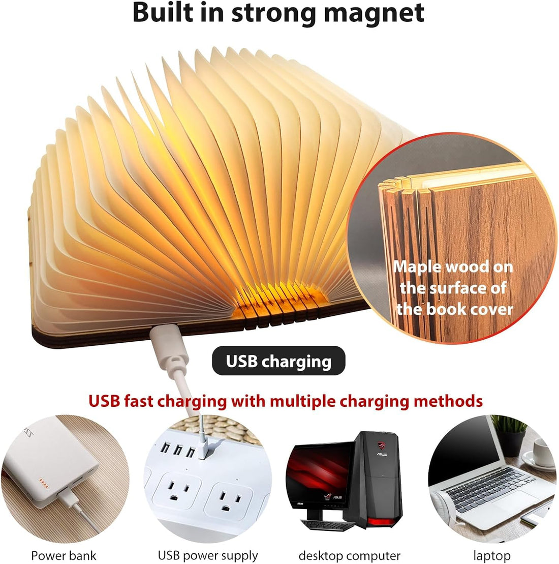 Wooden Folding Book Light - Brown