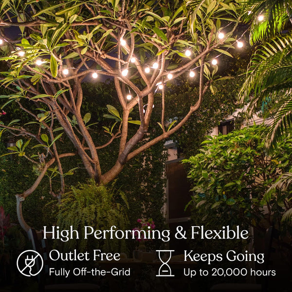 Solar String Lights, Shatterproof LED Solar String Light Outdoor G40 Retro Lights with 25 Bulbs - 27 Ft with Remote Control and dimmable Outdoor Warm White