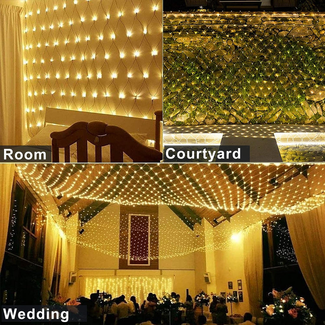 192 LED  Net Mesh String Lights - 2 X 2 Meter (Warm White)