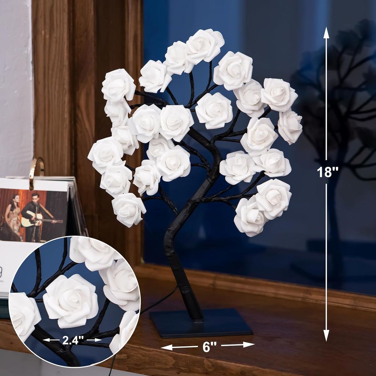 Rose Tree Lamp Tabletop Rose Tree Lights, 24 LED Rose Lamp, Rose Flowe ...