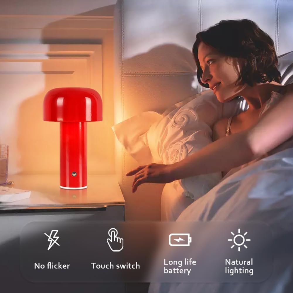 Mushroom LED Table Lamp - Red