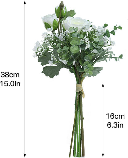 HomeXO Artificial Plants Flowers,Flower Fake Rose Flower Arrangement Rose Home Wedding Garden Party Decoration Silk Fower,Plastic Decorative Fake(White)