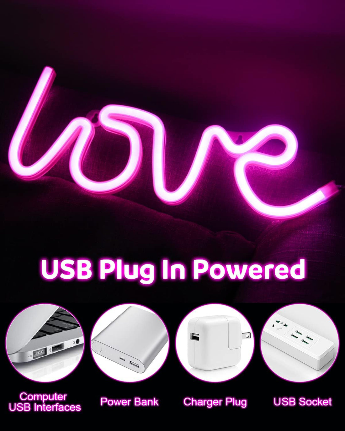 Love Sign Neon LED Light  (Pink)