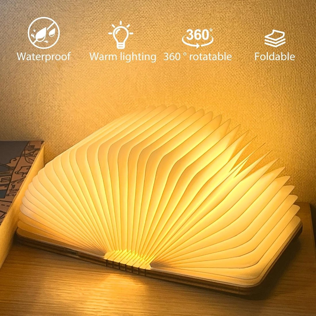 Wooden Folding Book Light - Brown