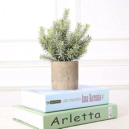 HomeXO Artificial Rosemary Plant with Stone Style Planter Pot, Fake Potted Plant, Faux Indoor Plants for Decoration