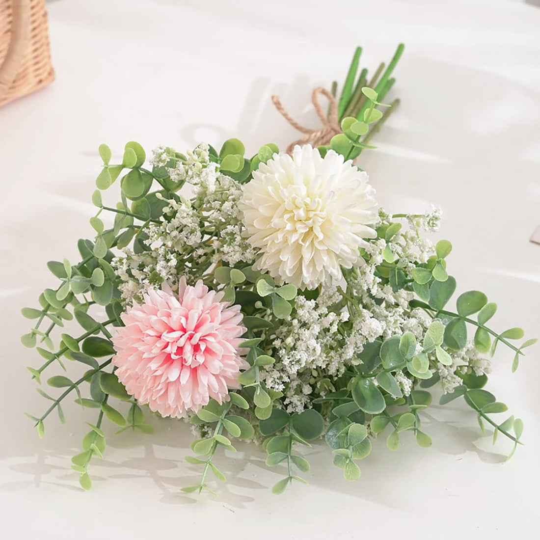 Artificial Fake Silk Flower Arrangement - Pink & White (14 inch, Pack of 12, Flower Bunch)
