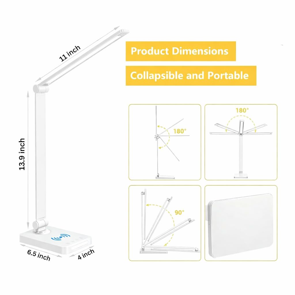 LED Aluminum Desk Lamp with QI Wireless Charging - White