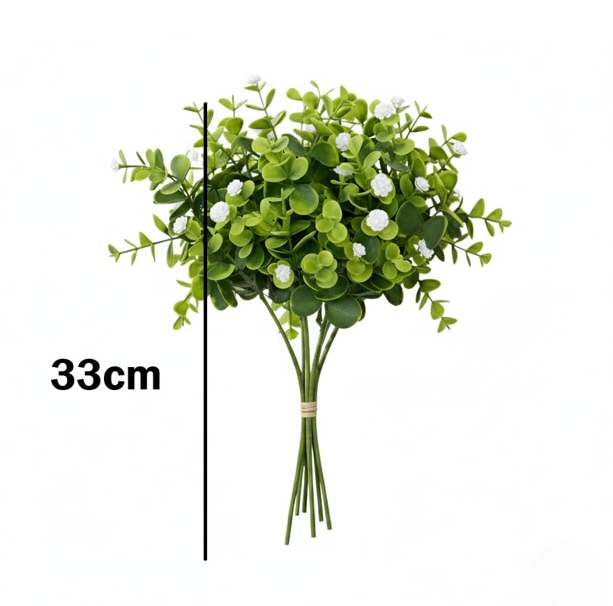 Artificial Eucalyptus Bouquet with Baby Breath White Flowers