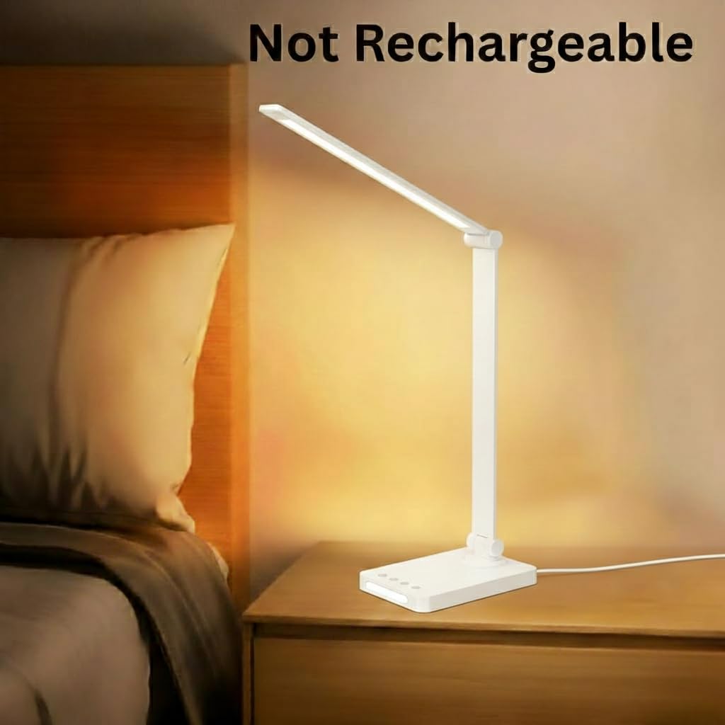 LED Aluminum Desk Lamp with QI Wireless Charging - White