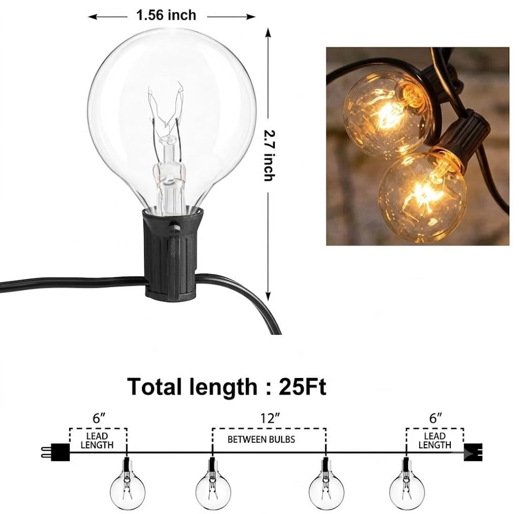 25 Bulbs G40 Globe Lights For Decoration - 25 Feet (Warm White )