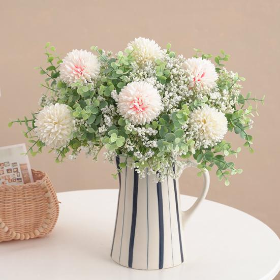 HomeXO Artificial Fake Silk Flower Baby Breath Chrysanthemum Arrangement Faux Wedding Bouquets for Home Office Decoration, Table Centerpiece (Purple&White)