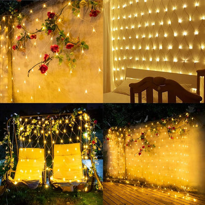 192 LED String Lights 2 X 2 Meter Net Mesh Lights Fishing Net Lights Indoor Outdoor Decor (Warm White)