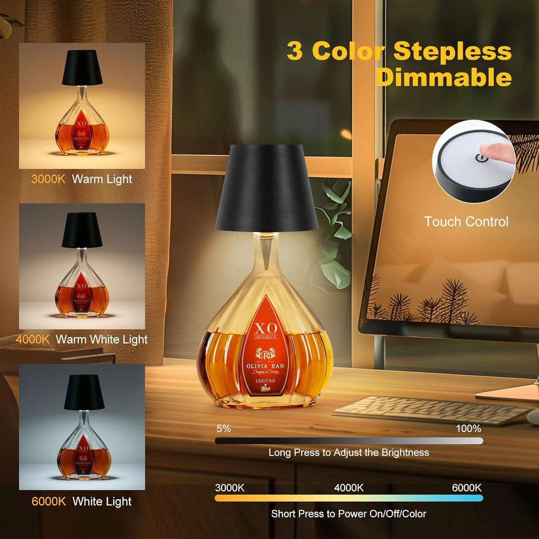 Wireless LED Bottle Lamp (Bottle Not Included) - Black