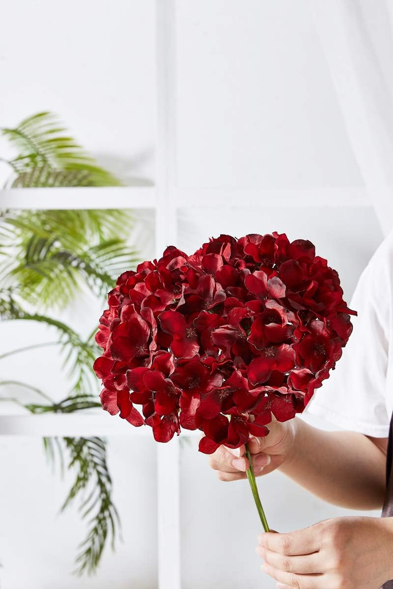 Artificial Real Touch Faux Hydrangea Flower - Red (13 inch, Pack of 3, Flower Bunch)