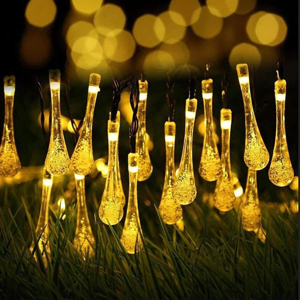 XERGY 30 LED Solar Lights Water Drop, Outdoor Lights,8 Modes Twinkling Solar Fairy Lights, Warm White