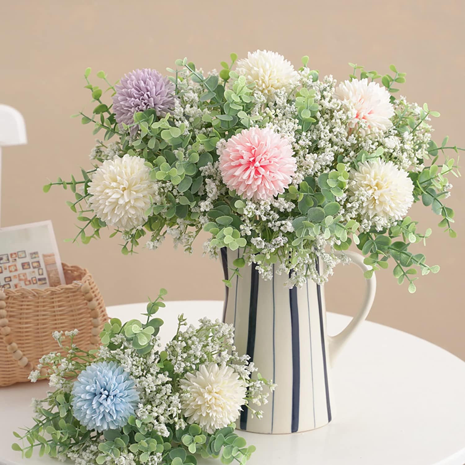 Artificial Fake Silk Flower Arrangement - Pink & White (14 inch, Pack of 12, Flower Bunch)