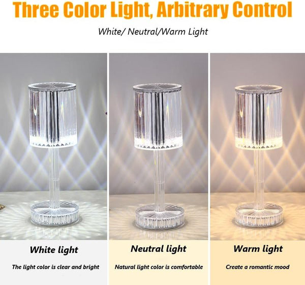 Xergy Crystal Table Lamp,3 Color,Touch Control and Usb Rechargeable,3-Levels Brightness Room Décor, Kids Nursery,Bedroom,Dining Room (Warm White , Netural Light , Cool White)