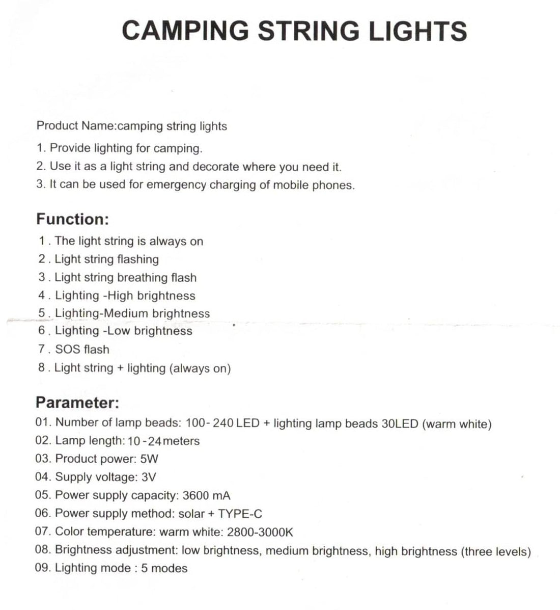 Solar & USB Rechargeable Camping (String/Lamp) Light With Remote