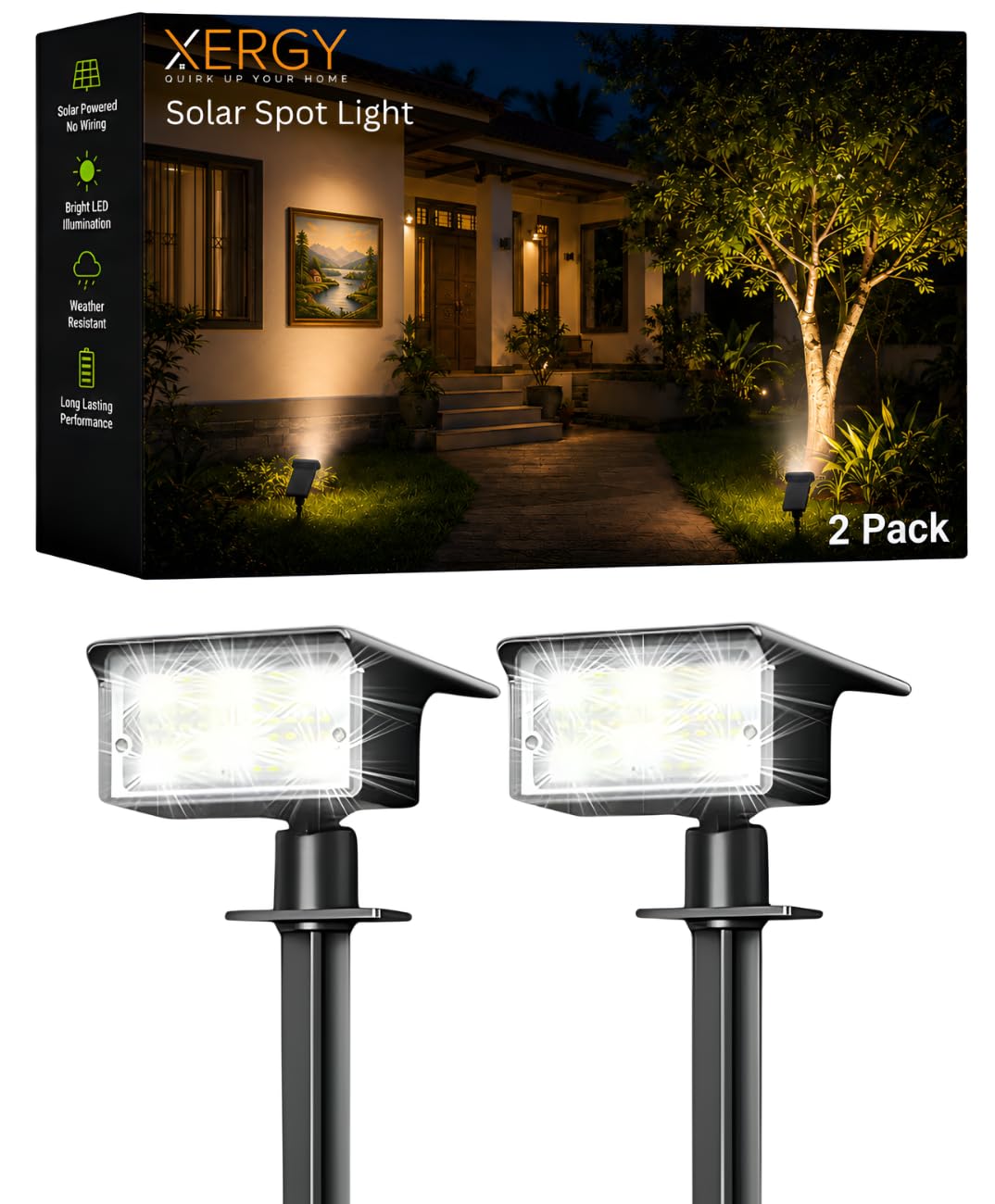 Solar LED Garden Spot Lights- Pack of 2