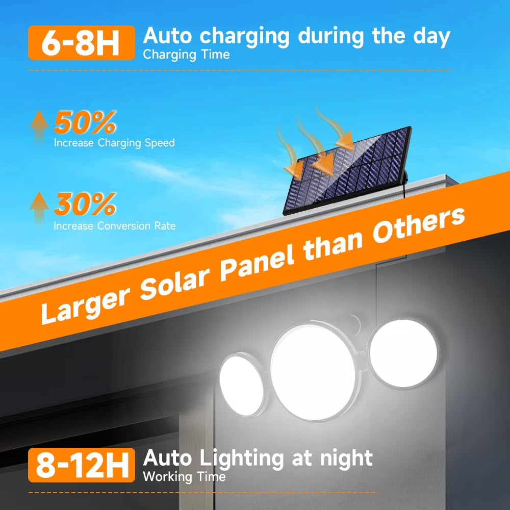 Solar Powered 3 Head Outdoor Flood Light