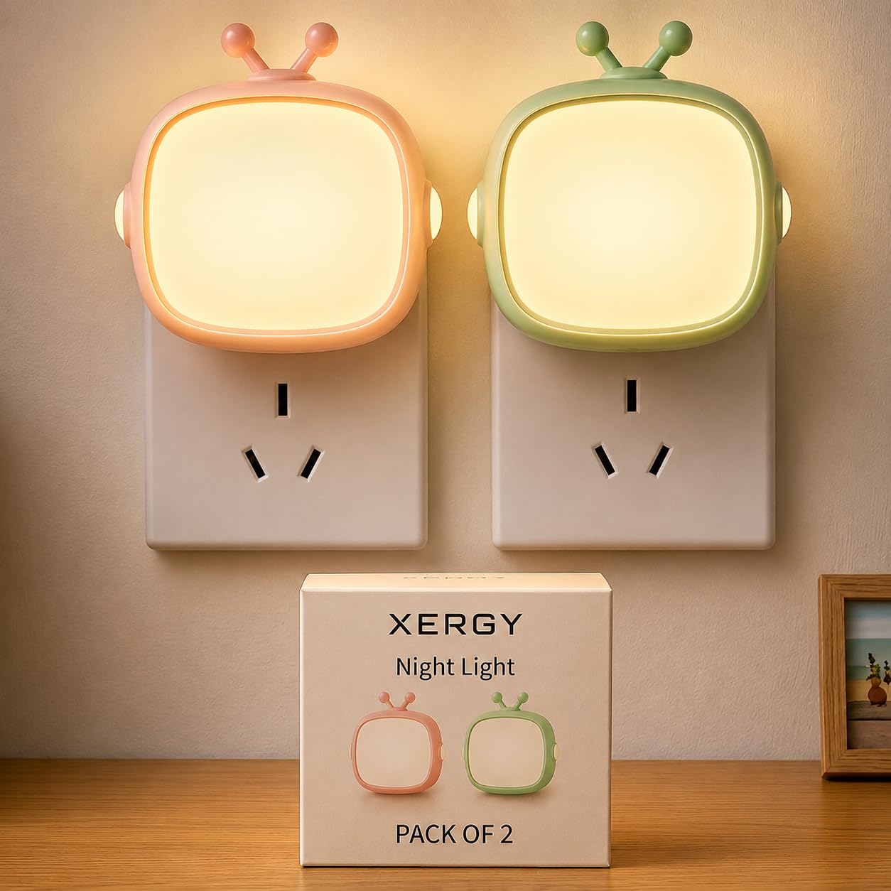 Plug-in LED Night Light Red/Green (Pack of 2)