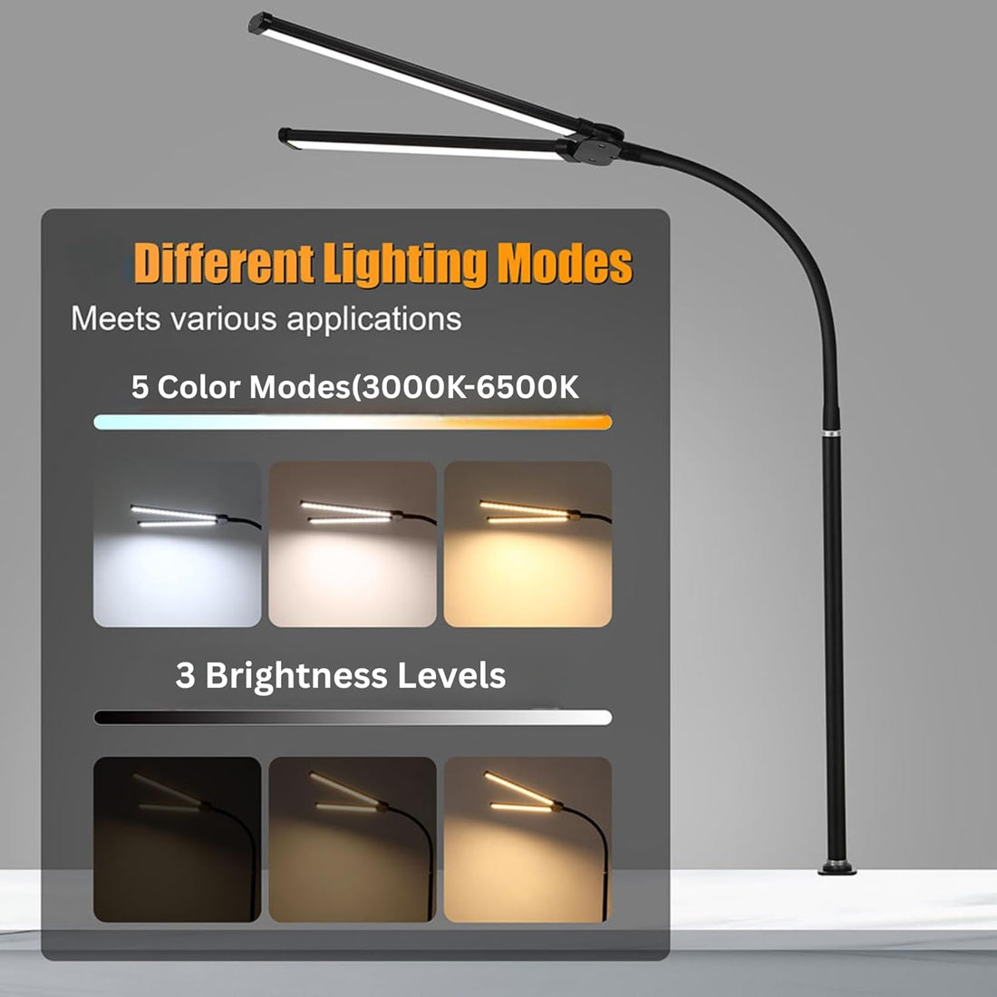 Double Head LED Desk Clamp Lamp Light- With Adjustable Arms