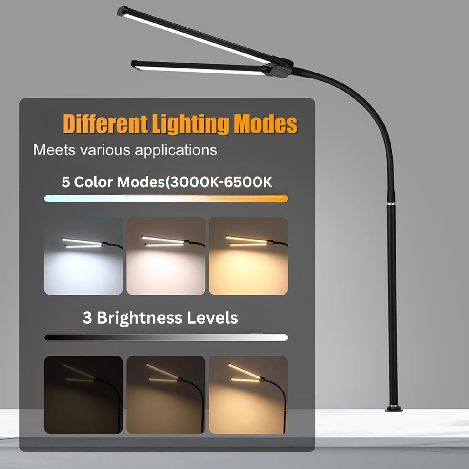 Double Head LED Desk Clamp Lamp Light- With Adjustable Arms