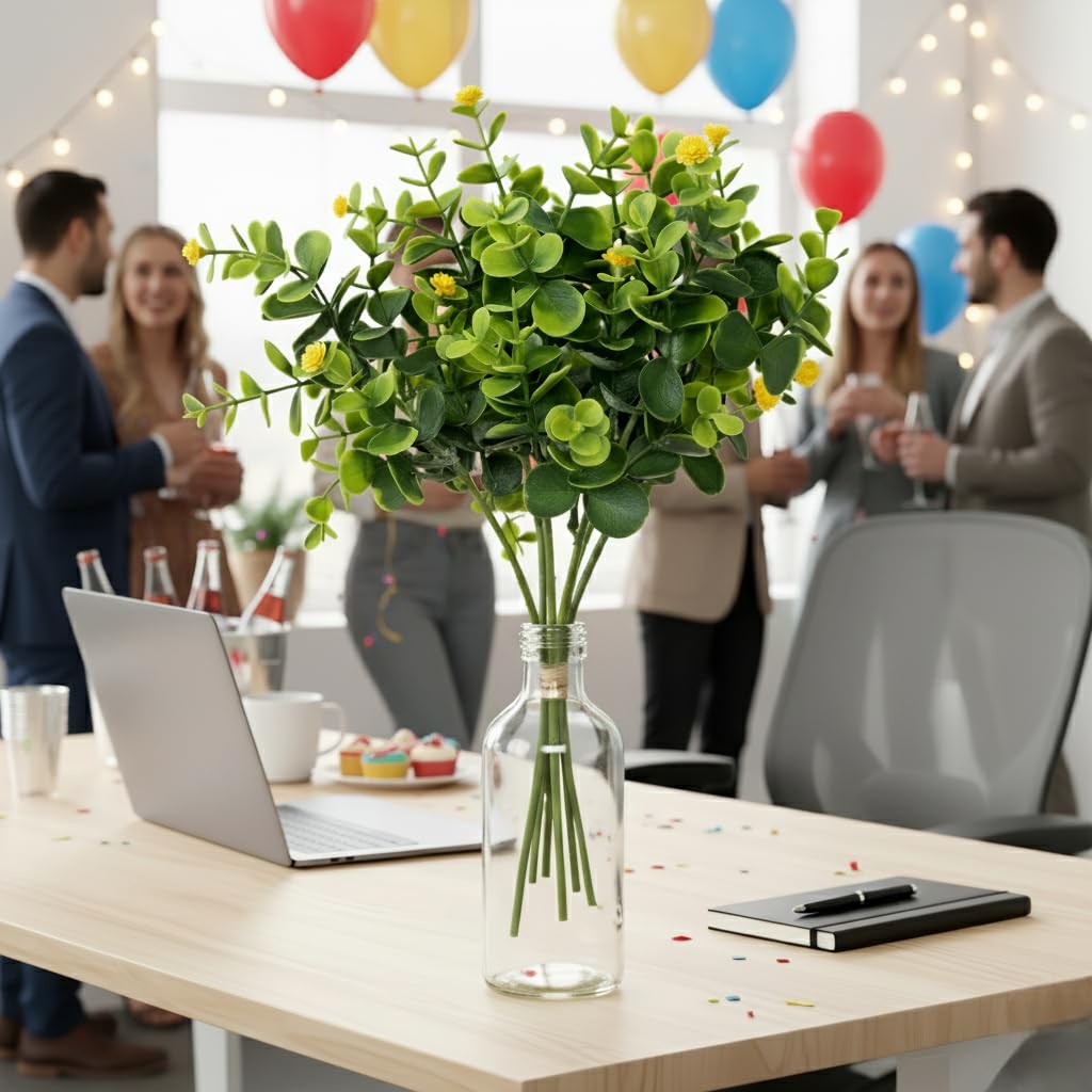 Artificial Eucalyptus Bouquet with Baby Breath Yellow Flowers