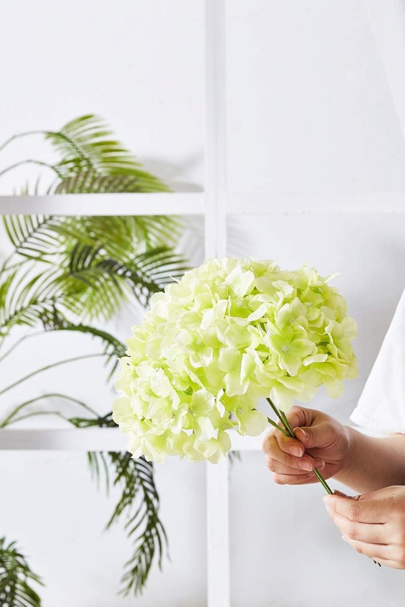 Silk Hydrangea Artificial Flowers - Green (13 inch, Pack of 3, Flower Bunch)
