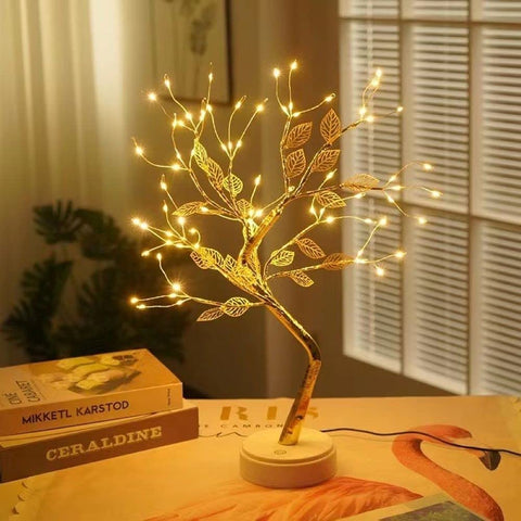 Xergy 20" Tabletop Bonsai Tree Light with 72 LED and 24 Golden Leaf Sparkly Fairy Spirit Tree Lamp,DIY Artificial Tree Lamp with Golden Leaf for Living Room Desk- Home and Bedroom Decoration - Battery/USB Powered