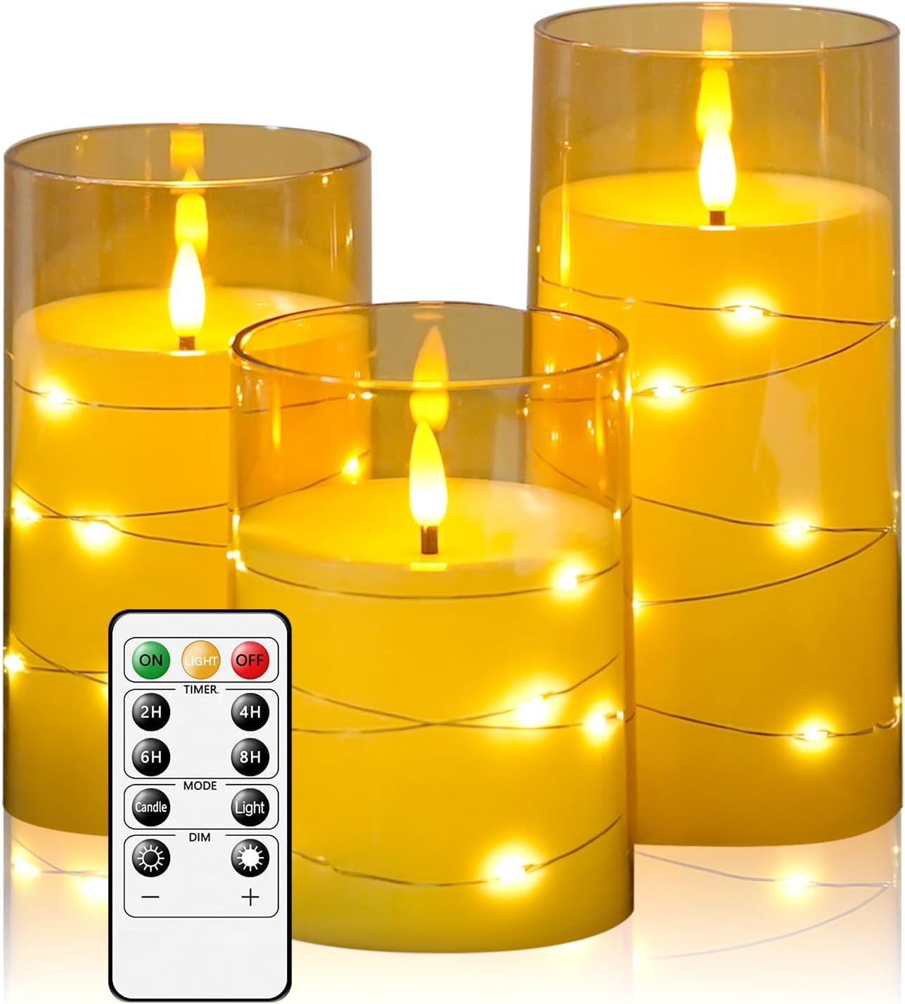Acrylic Battery Operated Flameless Led Candles With Remote (Set of 3, Gold)