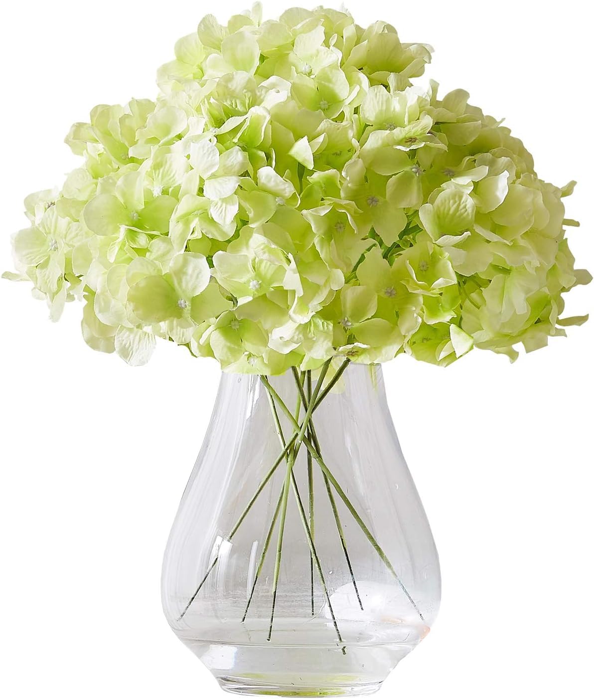 Silk Hydrangea Artificial Flowers - Green (13 inch, Pack of 3, Flower Bunch)