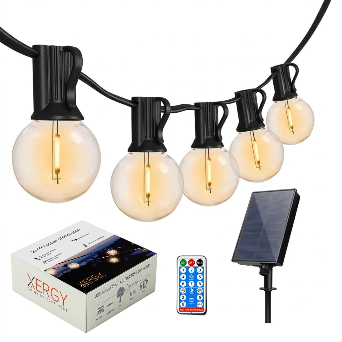 Solar Powered 25 Bulbs String Lights With Remote (8.2 m , Warm White )