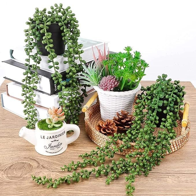 Artificial String of Pearls Hanging Plant With Pot