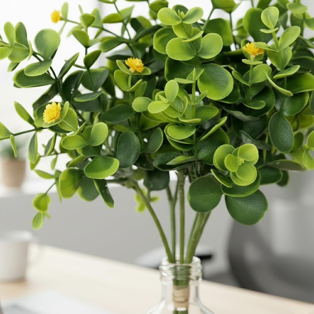 Artificial Eucalyptus Bouquet with Baby Breath Yellow Flowers