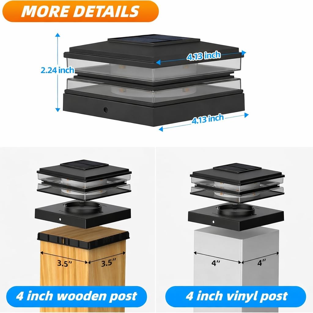 Solar Powered Waterproof 4x4 inch Post Cap Lights