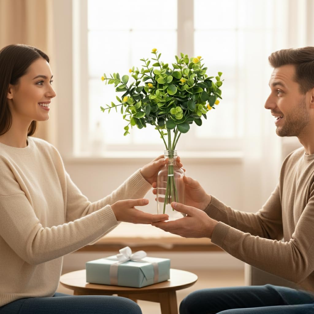 Artificial Eucalyptus Bouquet with Baby Breath Yellow Flowers