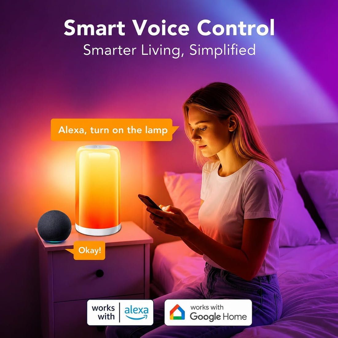 USB Powered RGB Smart Wi-Fi/Bluetooth/Touch Control Night Table Lamp