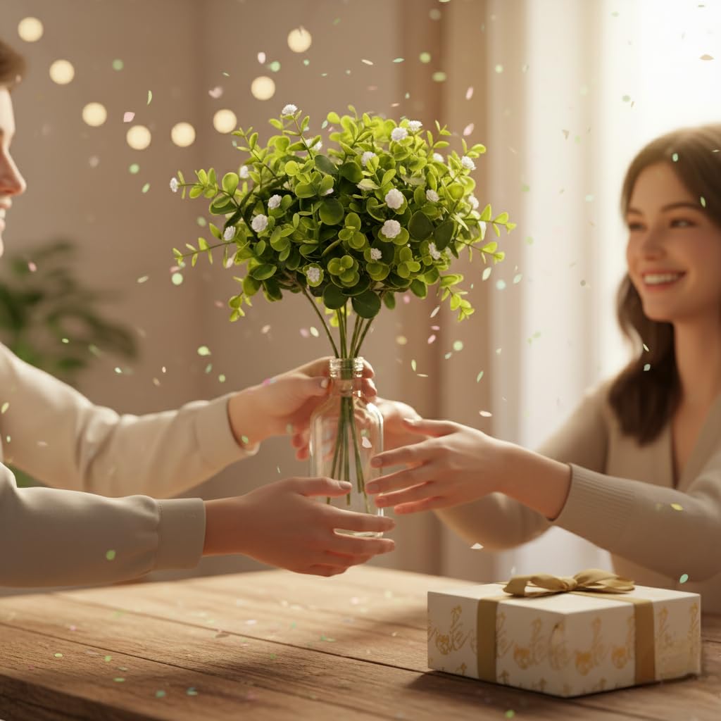 Artificial Eucalyptus Bouquet with Baby Breath White Flowers