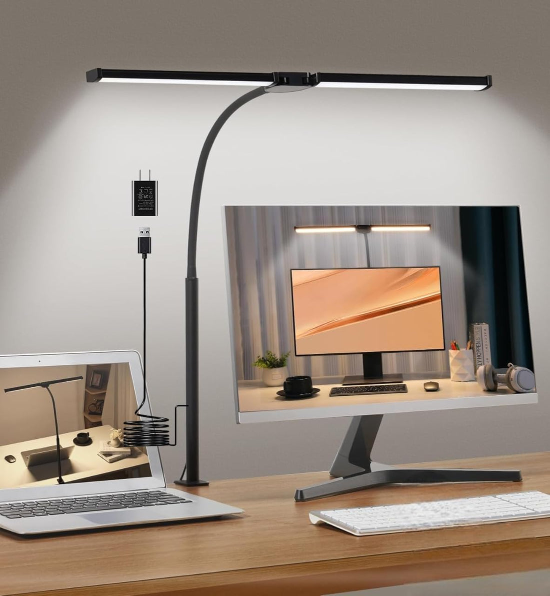 Double Head LED Desk Clamp Lamp Light- With Adjustable Arms