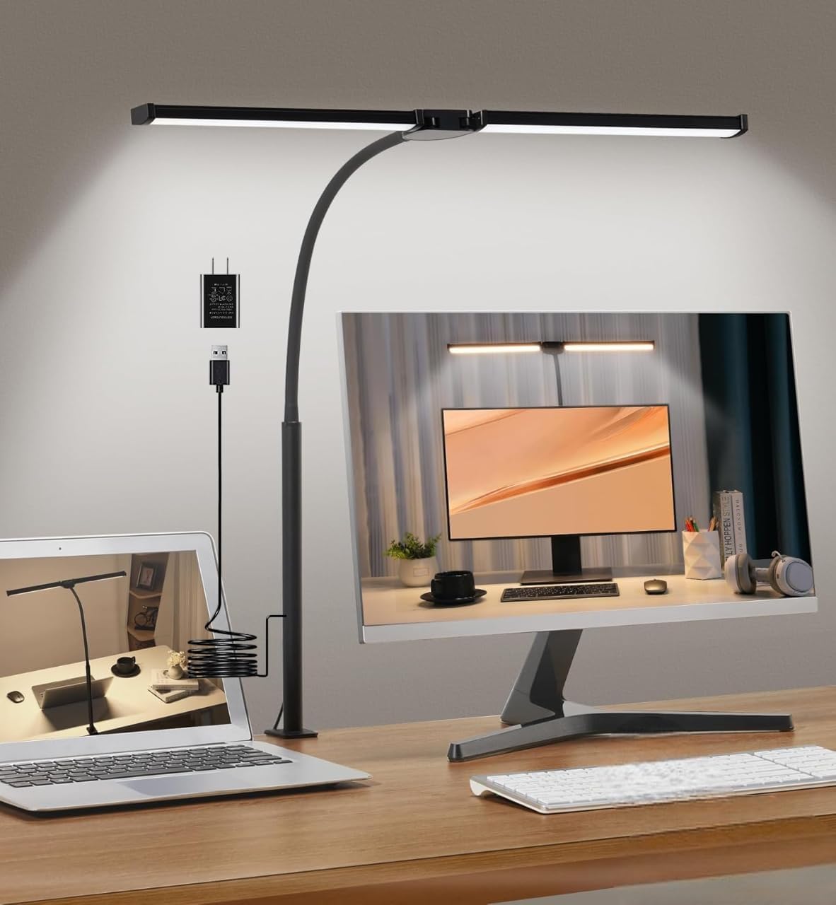 Double Head LED Desk Clamp Lamp Light- With Adjustable Arms
