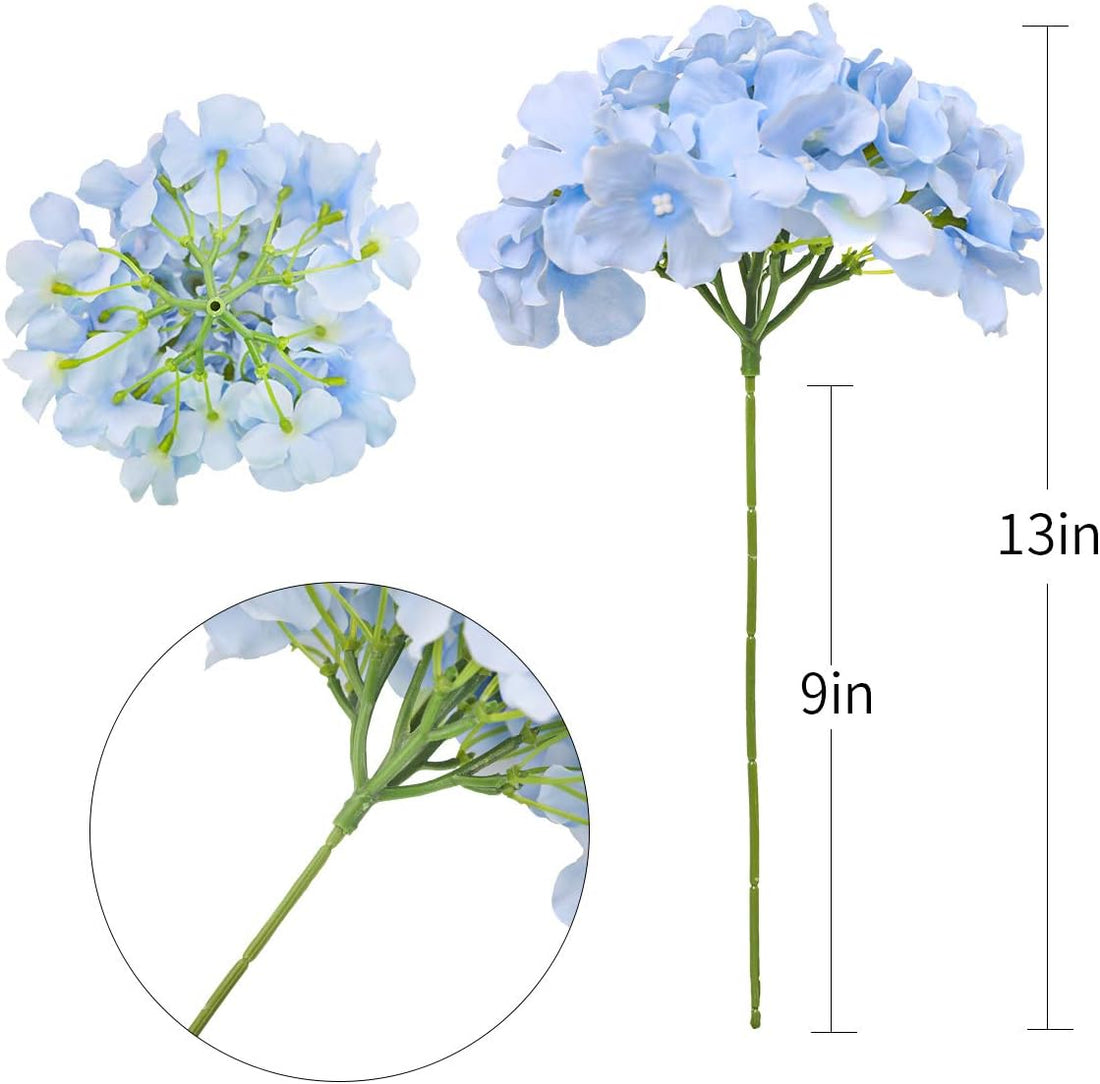 Artificial Real Touch Faux Hydrangea Flower - Light Blue (13 inch, Pack of 3 Flower Bunch)
