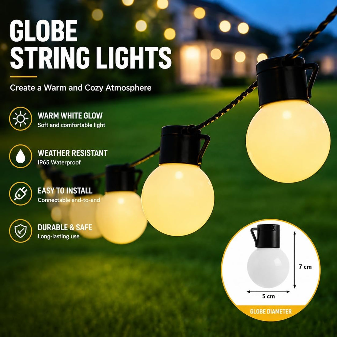 Plug-in Outdoor String Lights 17 Feet G50 Globe LED Light
