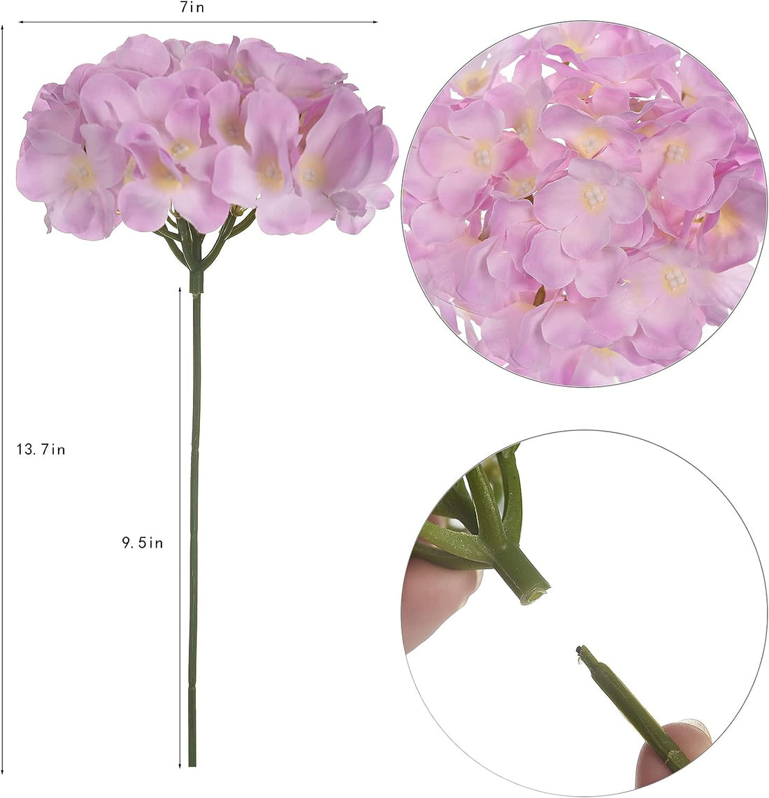 Artificial Real Touch Faux Hydrangea Flower - Purple & Yellow (13.7 inch, Pack of 3 Flower Bunch)
