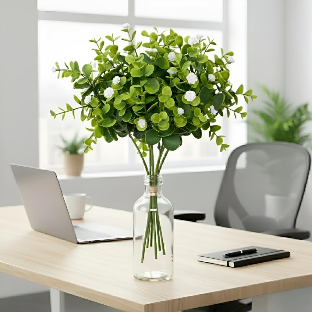 Artificial Eucalyptus Bouquet with Baby Breath White Flowers
